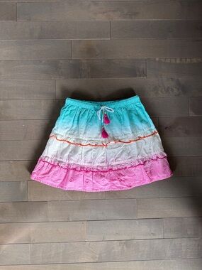 Hatley Pink-White-Blue Tiered Mini Skirt with Tassel
